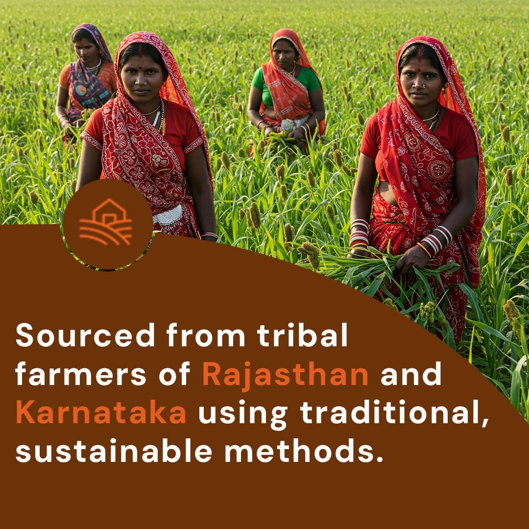 Safe Harvest Bajra Atta sourced from tribal farmers of Rajasthan and Karnataka using traditional sustainable methods.
