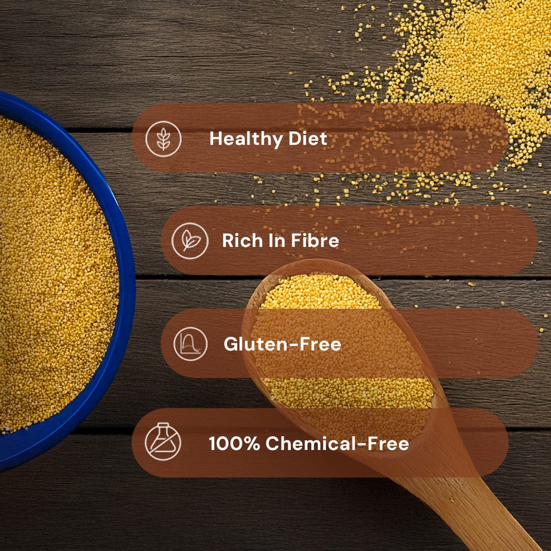 Safe Harvest barnyard millet attributes - healthy diet grain, rich in fibre, gluten-free, 100% chemical-free