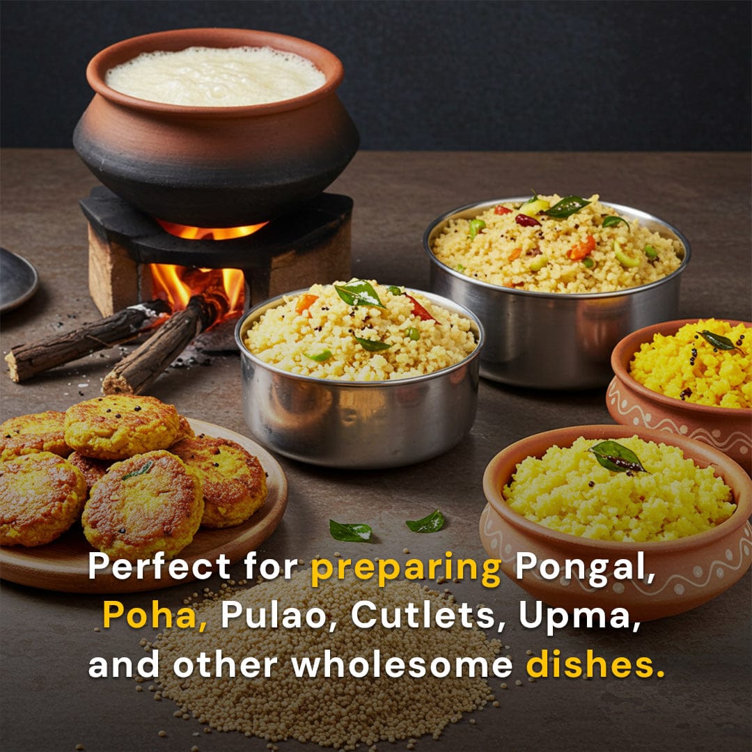 Safe Harvest pesticide-free barnyard millet perfect for pongal, pulao, cutlets, upma and wholesome everyday dishes.