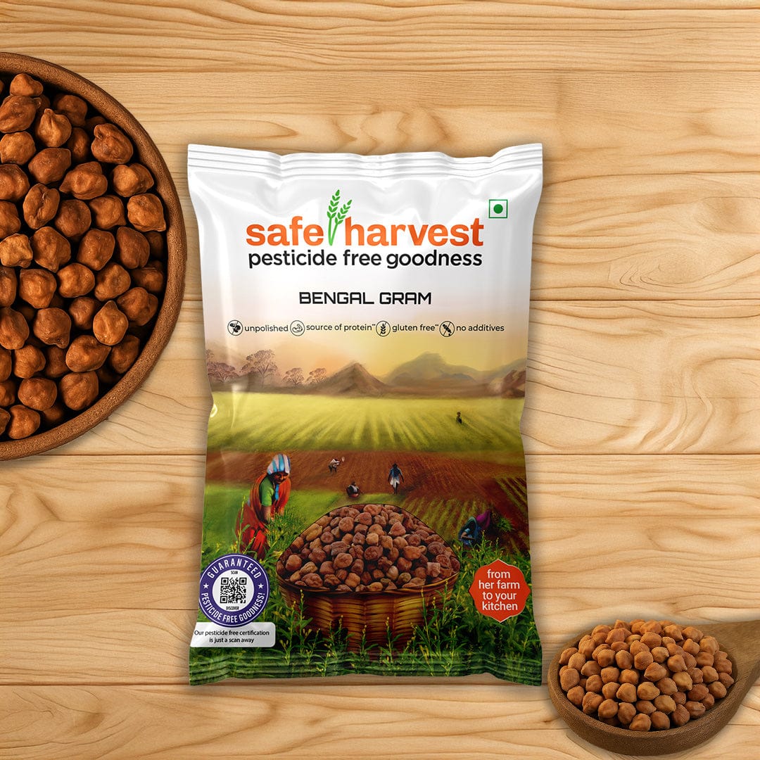 Safe Harvest Bengal Gram whole chana pack, pesticide-free, unpolished, NABL lab tested from Madhya Pradesh