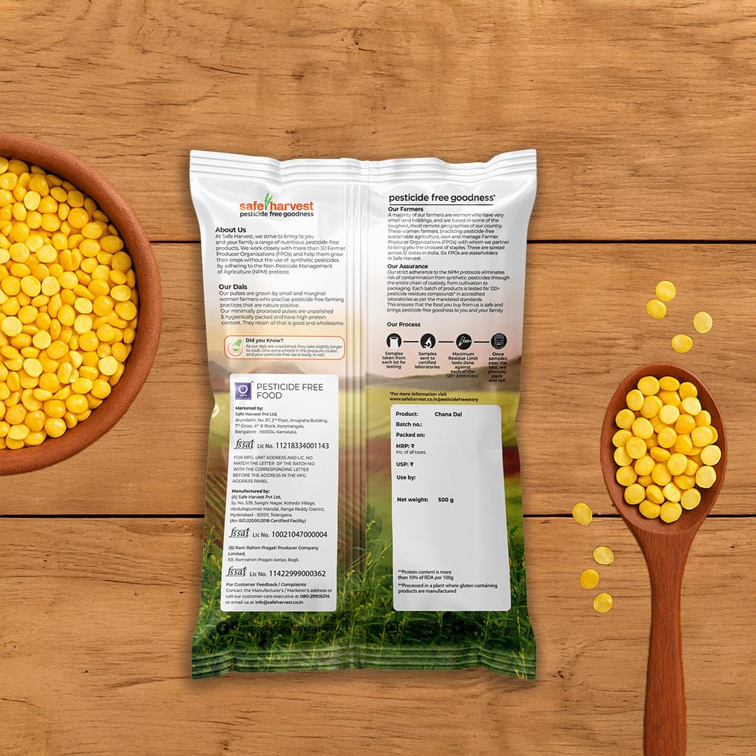 Safe Harvest Chana Dal lab test report, 230+ pesticide residues tested every batch.