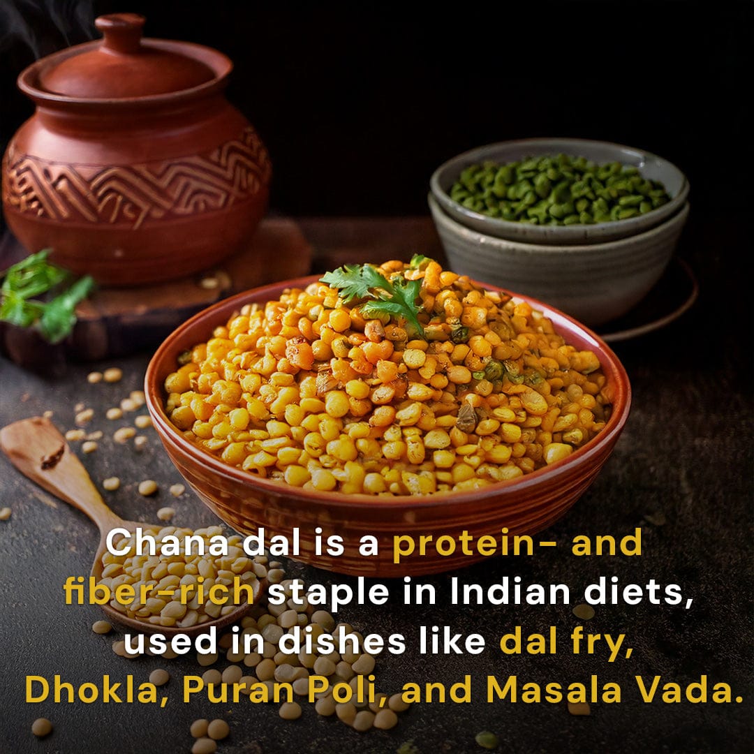 Safe Harvest pesticide-free Chana Dal perfect for dal tadka, khichdi, dhokla, tikkis and traditional Indian dishes.
