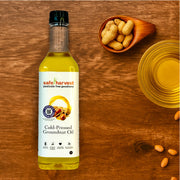 Safe Harvest cold-pressed groundnut oil — aflatoxin-free, NABL lab tested, kachi ghani extracted
