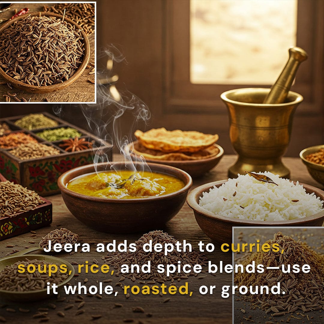 Safe Harvest pesticide-free jeera adds depth to curries, soups, rice and spice blends - use whole, roasted or ground.