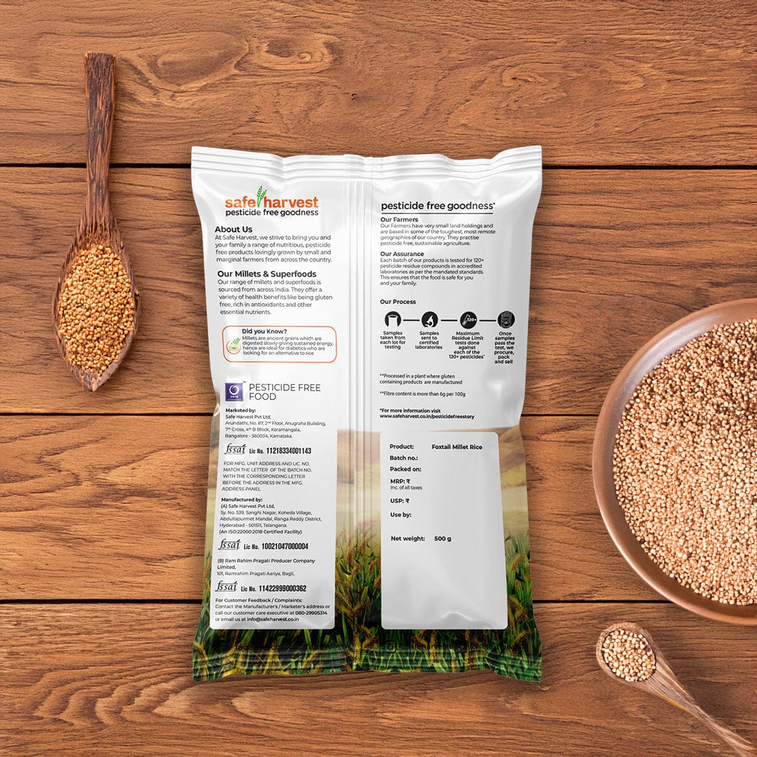 Safe Harvest Foxtail Millet Rice lab test report, 230+ pesticide residues tested every batch.