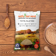 Safe Harvest Foxtail Millet Rice Thinai pack, pesticide-free, unpolished, NABL lab tested gluten-free millet.