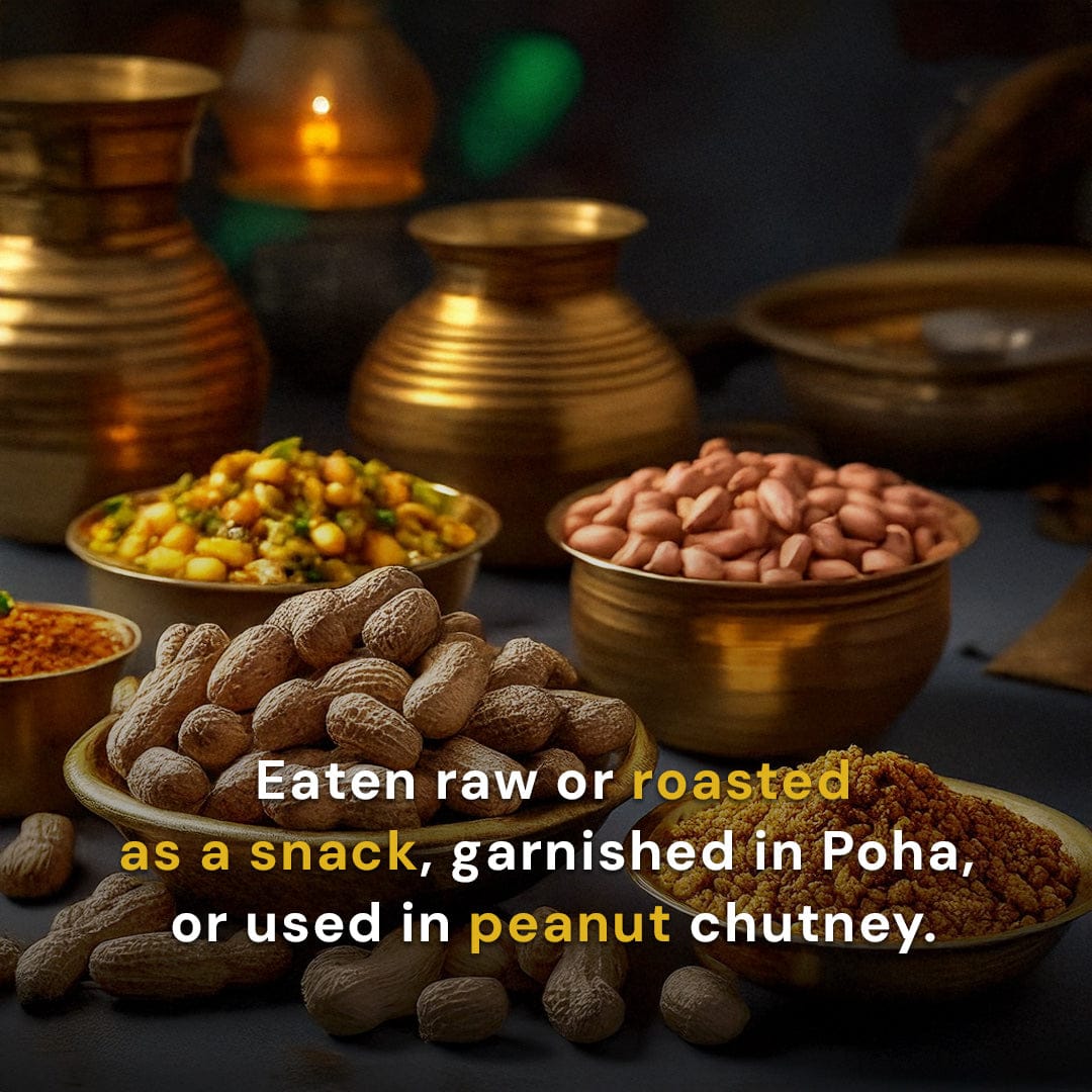 Safe Harvest pesticide-free groundnuts eaten raw, roasted as snack, garnished in poha or used in peanut chutney.