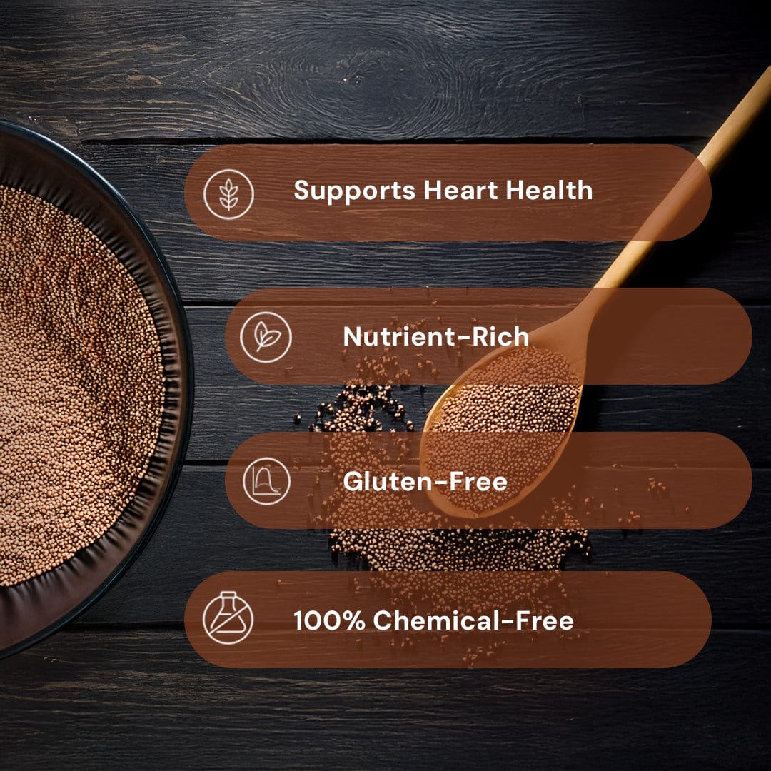 Safe Harvest Kodo Millet attributes - supports heart health, nutrient-rich, gluten-free, 100% chemical-free.