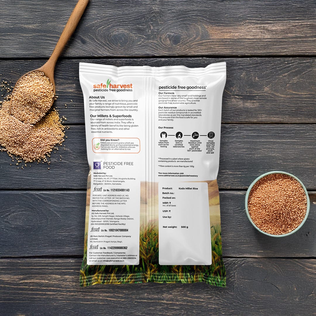 Safe Harvest Kodo Millet Rice lab test report - 230+ pesticide residues tested every batch