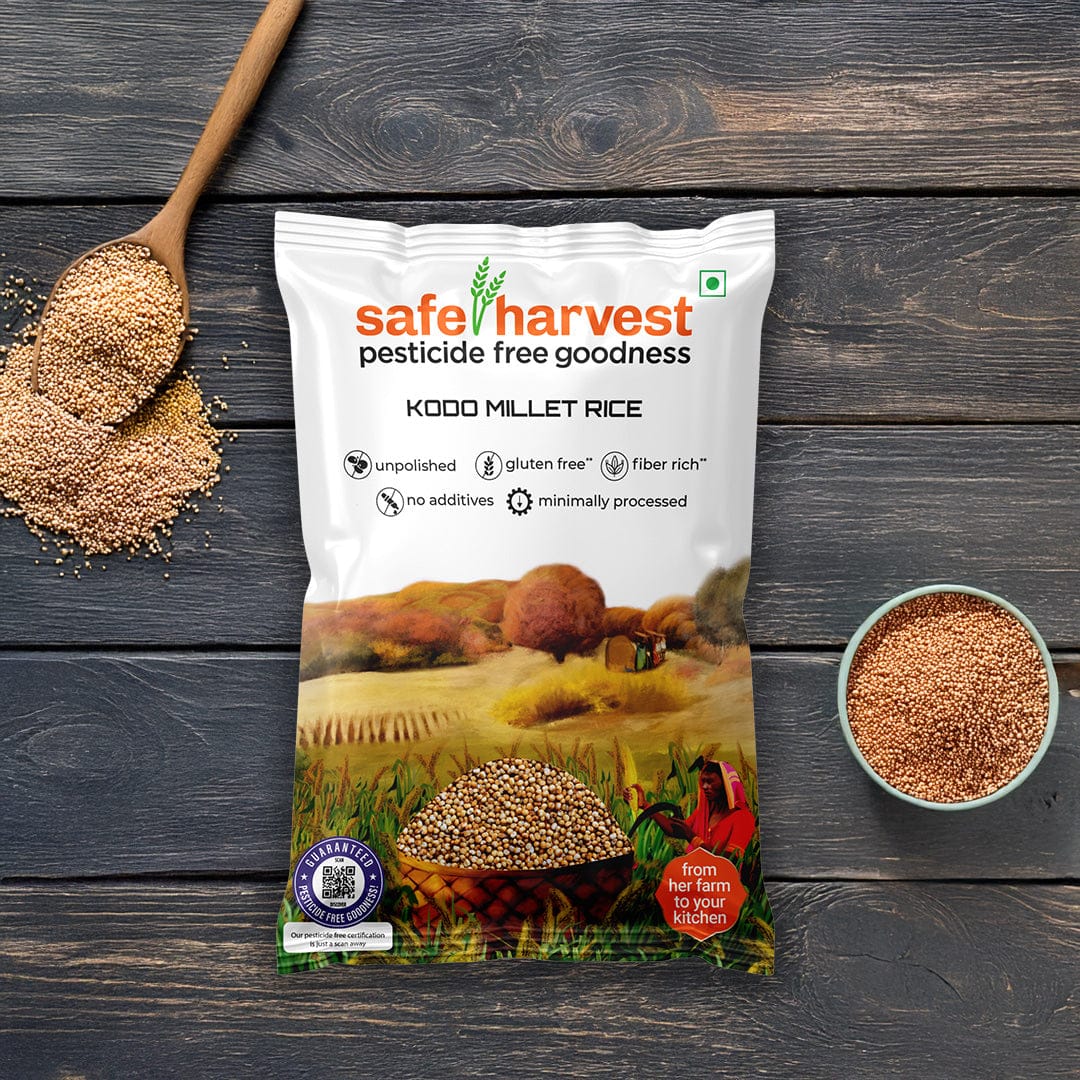 Safe Harvest Kodo Millet Rice Varagu pack - pesticide-free, unpolished, NABL lab tested gluten-free millet