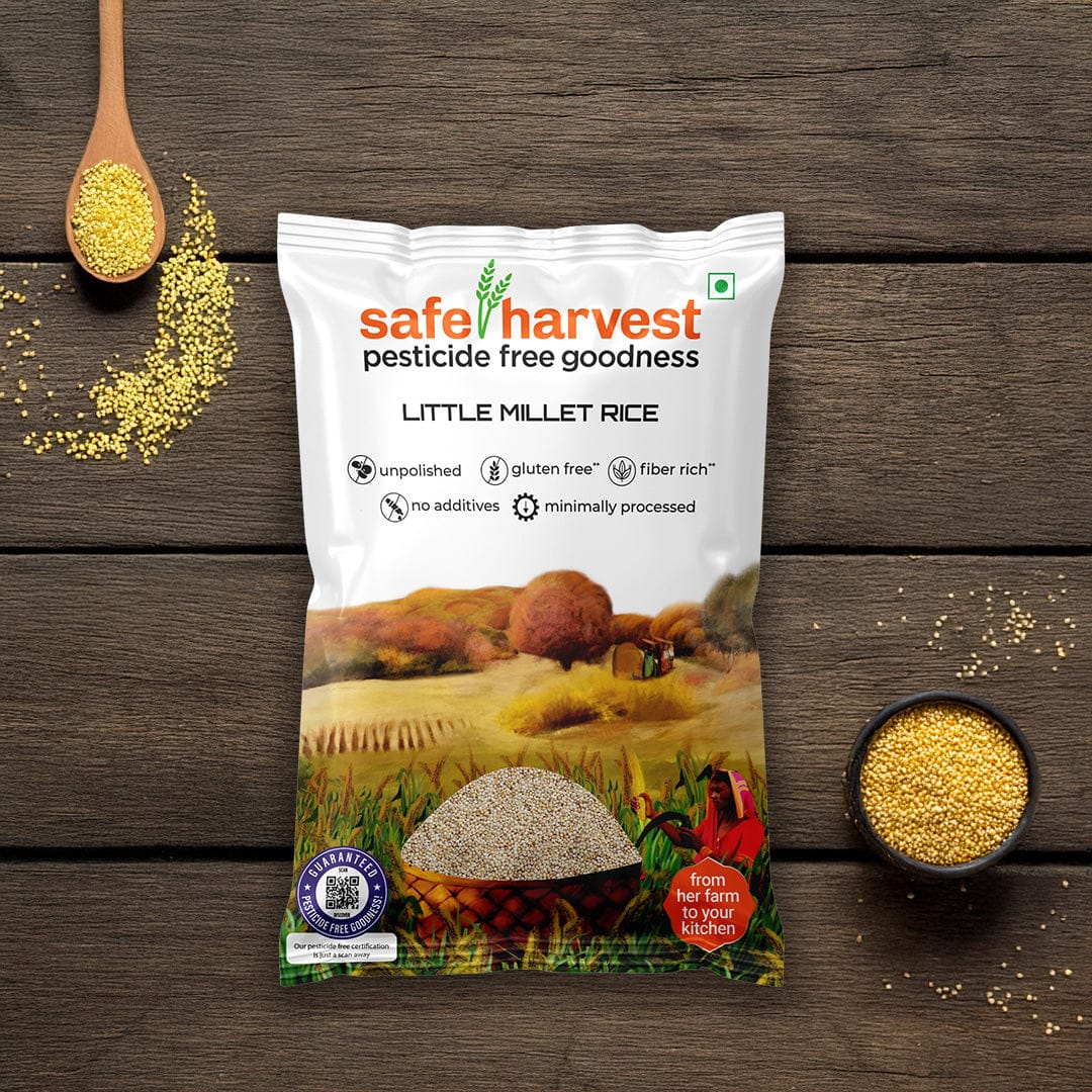 Safe Harvest Little Millet Rice Samai pack, pesticide-free, unpolished, NABL lab tested gluten-free millet