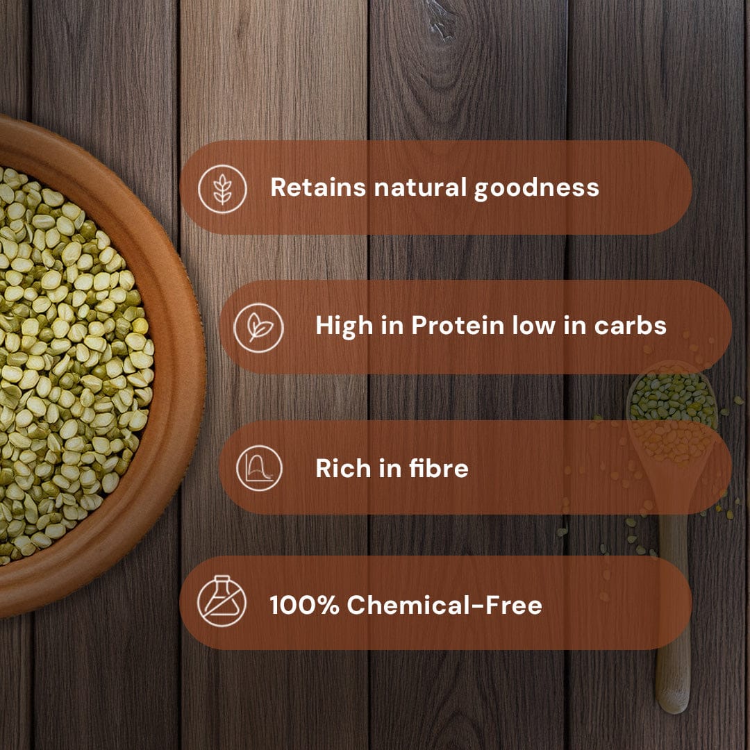 Safe Harvest pesticide-free moong dal chilka retains natural goodness high in protein low in carbs rich in fibre 100% chemical-free.