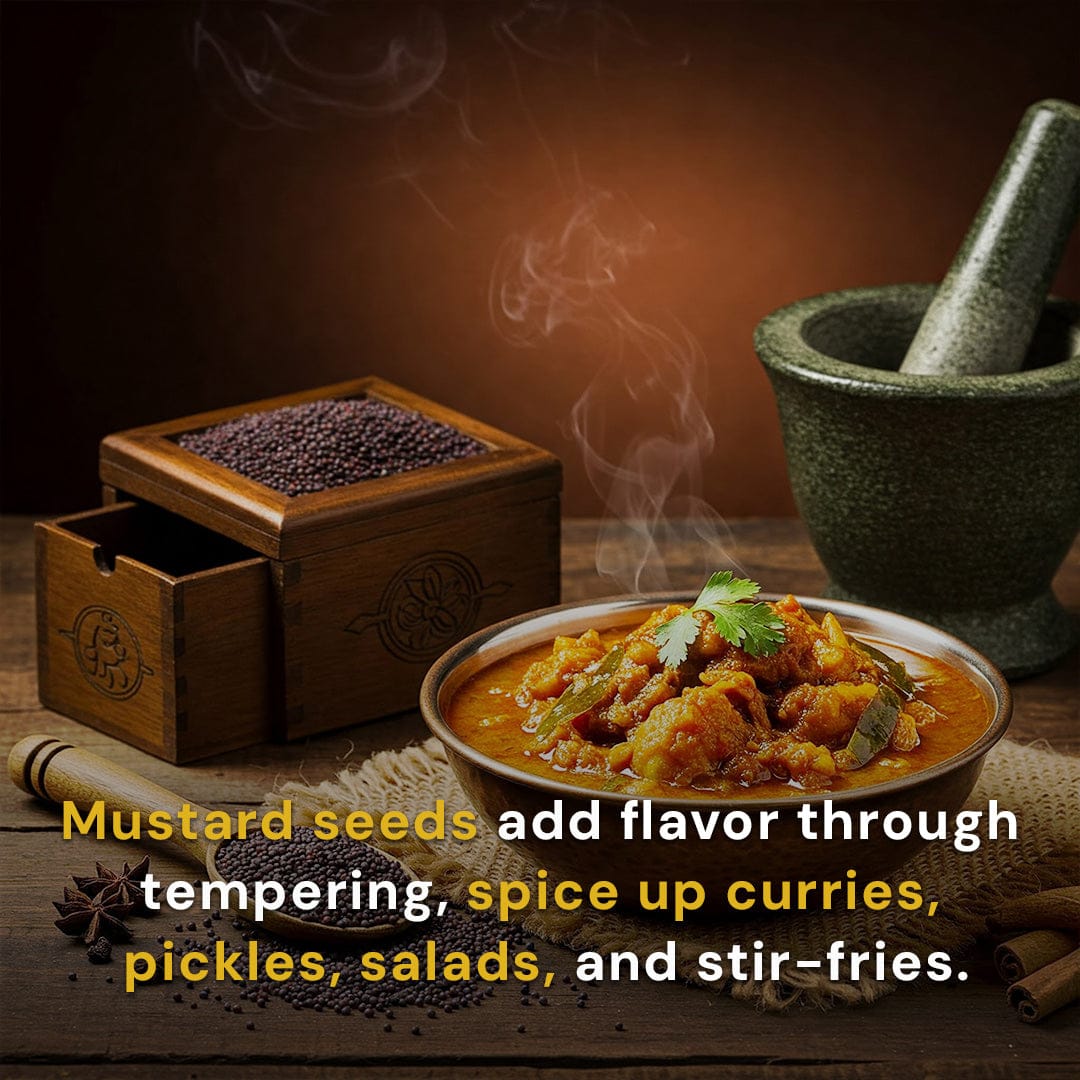 Safe Harvest pesticide-free mustard seeds used in tempering curries, pickles and stir-fries