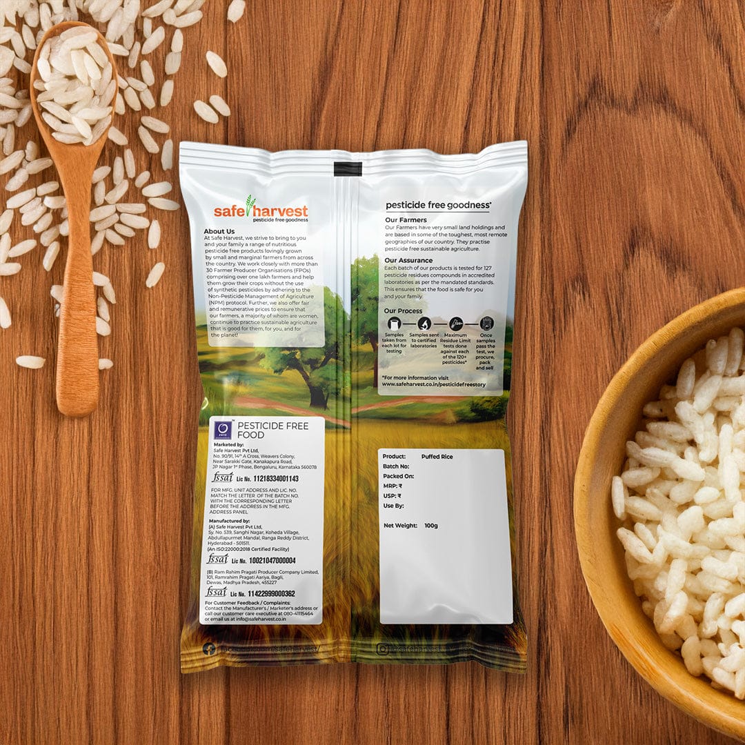 Safe Harvest puffed rice lab test report -- arsenic and 230+ pesticide residues tested every batch.