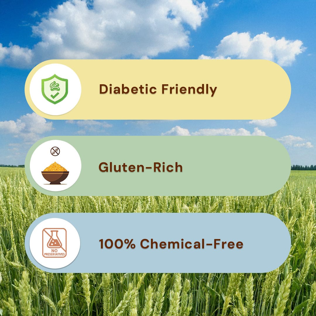 Safe Harvest roasted sooji rava benefits -- diabetic-friendly, gluten-rich, 100% chemical-free.