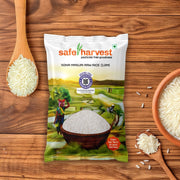 Safe Harvest Sona Masuri raw rice pack -- arsenic-free, aged 12 months, NABL lab tested pesticide-free rice.