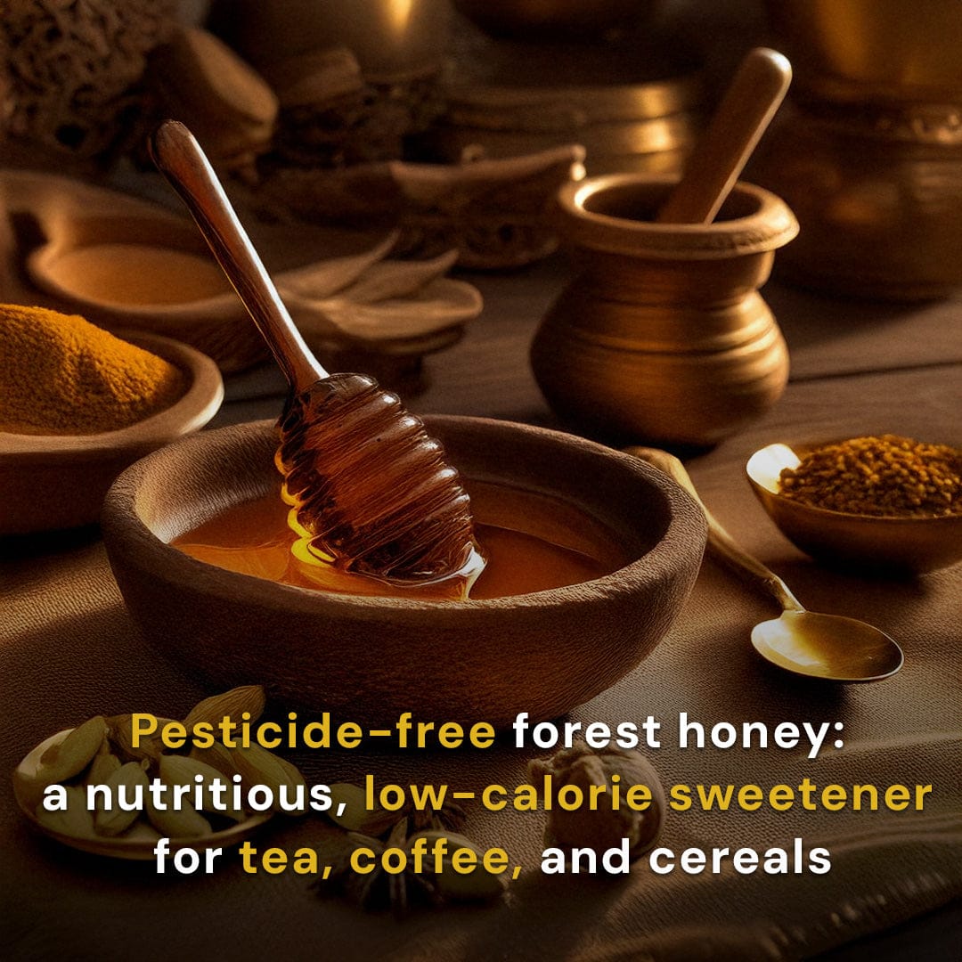 Safe Harvest pesticide-free wild forest honey — nutritious natural sweetener for tea, coffee and cereals